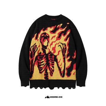 Strickpullover mit Moiré-Flammen-Totenkopf-Motiv – Urban Edge